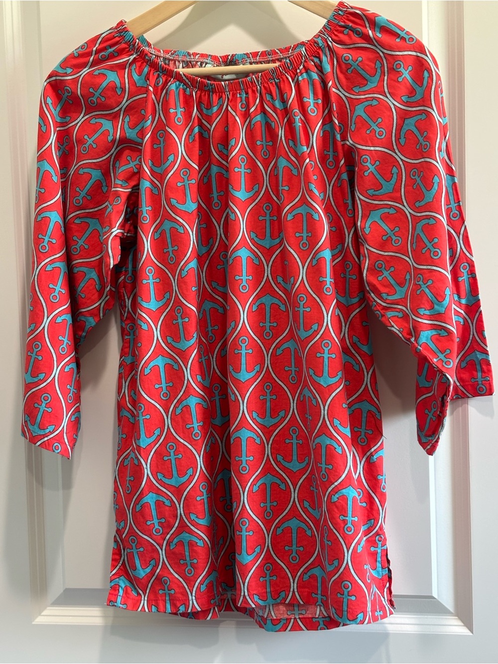 Red Anchor-Print Peasant Blouse - Women